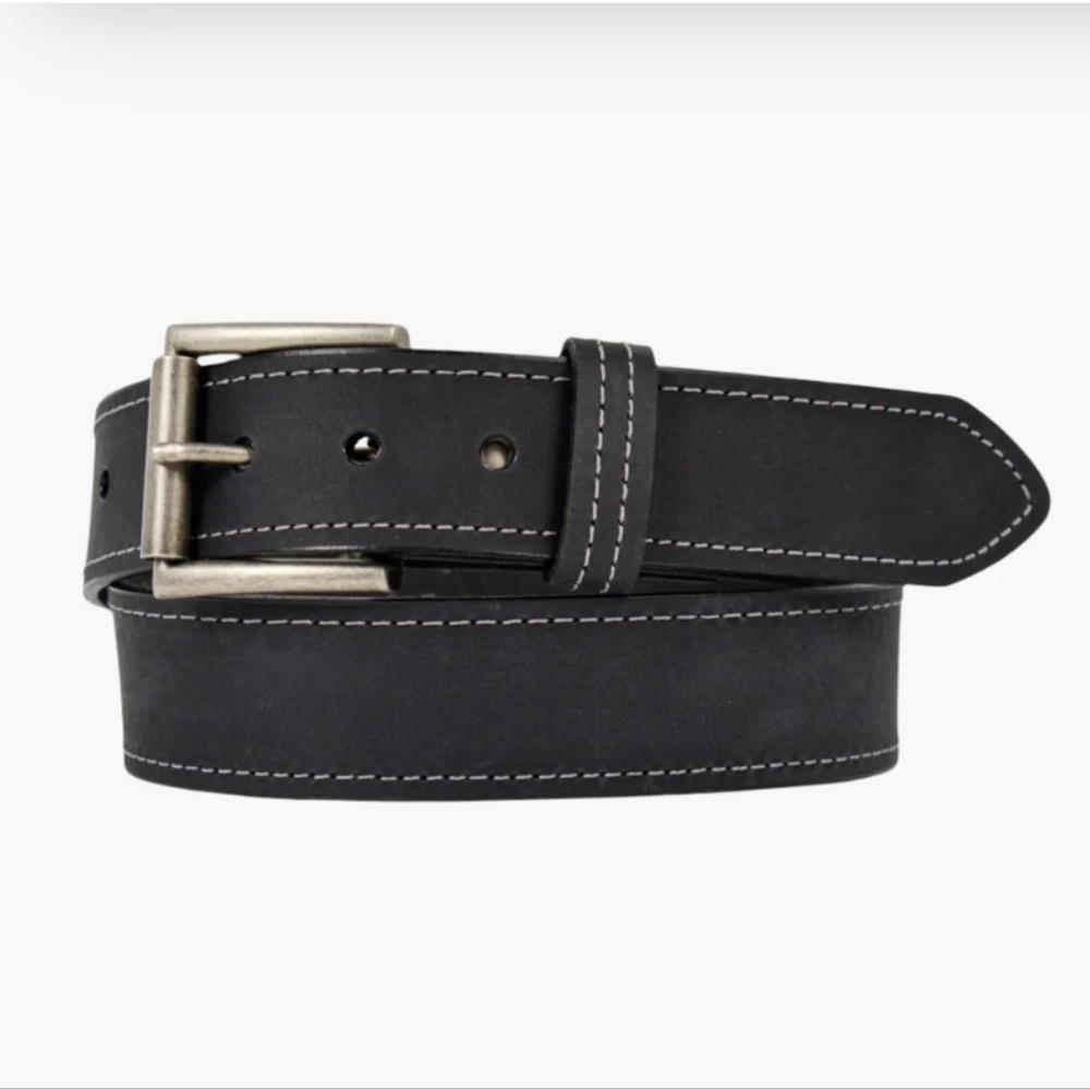 Lejon Men's Bison Leather Black Belt Made In America Sz 48 Western Cowboy Rustic